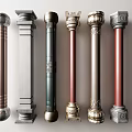 Various Decorative Columns With Classical Designs And Metallic Finishes 3d model