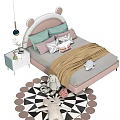 Adorable Kids Bed with Bear Ear Headboard Pink White Design Soft Pillows and Plush Toy