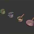 Copper Kitchen Cookware Set With Various Sizes Pots And Wooden Handles 3d model