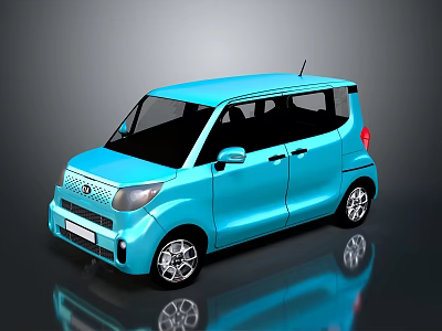 Stylish Blue Compact Car With Rounded Design Black Windows And Silver Wheels 3d model