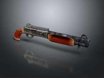Vintage Camouflage Shotgun With Wooden Stock Metal Barrel Reflective Surface And Classic Design Elements 3d model