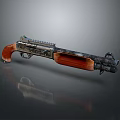 Vintage Camouflage Shotgun With Wooden Stock Metal Barrel Reflective Surface And Classic Design Elements