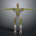 Green And Gray Mechanical Robot With Red Head And Extended Arms