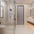 Elegant Modern Bathroom Interior With Glass Shower Double Vanity Marble Countertop And Large Mirror