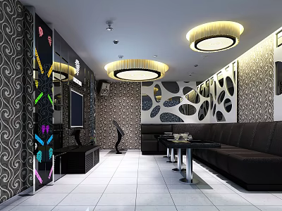 KTV Lounge Interior With Modern Lighting Decorative Walls And Comfortable Sofa Seating 3d model