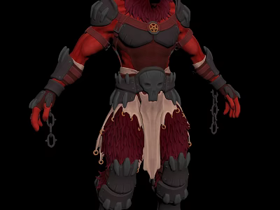 Game and Movie Character With Red Maroon Armor Outfit Feathered Details Chains and Wrist Guards 3d model