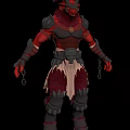 Game and Movie Character With Red Maroon Armor Outfit Feathered Details Chains and Wrist Guards