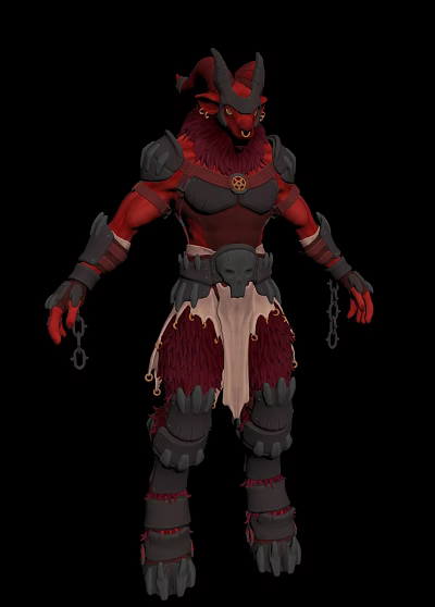 Game and Movie Character With Red Maroon Armor Outfit Feathered Details Chains and Wrist Guards 3d model