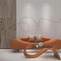 Modern Leisure Sofa Set With Curved Design Brown Cushions Side Coffee Table And Wall Decor