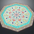 Octagonal Decorative Tile With Intricate Floral Geometric Patterns Blue Red Yellow Colors For Floor Decoration