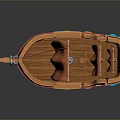 Traditional Wooden Ship Model With Red Sails And Blue Decorative Flags