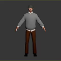 3D Character Creature Model Wearing Gray Sweater Brown Pants and Black Shoes