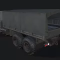 Olive Green Military Truck With Off Road Tires Cargo Bed And Headlights On