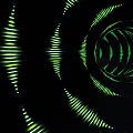 Cartoon Scene With Dynamic Spiral Glowing Lines In Green Yellow On Black Background