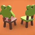 Two Green Frog Shaped Children's Chairs With Cute Smile On Orange Background