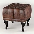 Brown Leather Tufted Sofa Stool With Decorative Studs And Black Legs 3d model