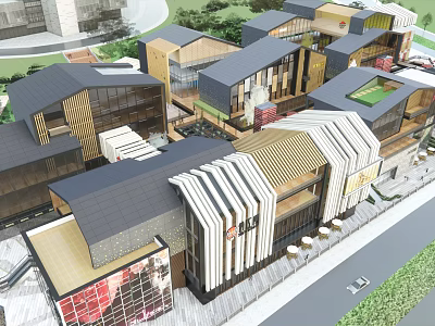 Modern Commercial Street With Attractive Architectural Design And Outdoor Seating Areas 3d model