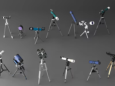 Various Types of Telescopes with Tripod Stands for Stargazing and Observation 3d model