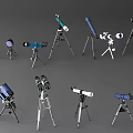 Various Types of Telescopes with Tripod Stands for Stargazing and Observation