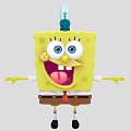 SpongeBob SquarePants Character With Big Eyes Open Arms Brown Shorts Red Tie And Blue Hat