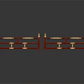 Traditional Red Wooden Railings With Golden Decorative Elements And Parallel Structure