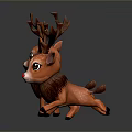 Two Brown Reindeer Figurines With Red Nose And Antlers On Gray Reflective Surface