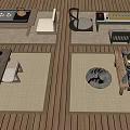 Traditional Wooden Tea Table And Chairs Set With Tea Trays And Decorative Mats