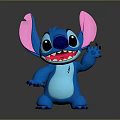 3D Rendered Blue Cartoon Character With Large Pink Ears Open Mouth And Waving Hand