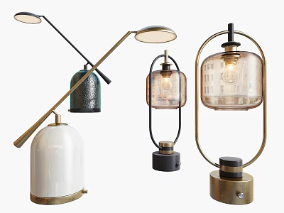 Modern Table Lamps With Glass Shades Metal Bases And Various Styles 3d model