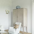 Stylish Light Colored Single Sofa With Soft Cushion Console Table And Table Lamp