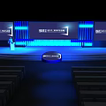 Exhibition Stage Setup With Blue Lighting And Multiple Large Screens Design 3d model