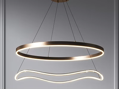 Modern Illuminated Hanging Chandelier With Circular Ring And Wavy Design For Interior Decor 3d model