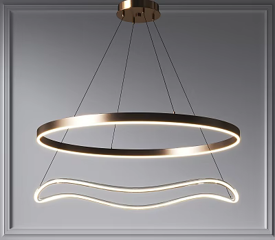 Modern Illuminated Hanging Chandelier With Circular Ring And Wavy Design For Interior Decor 3d model