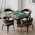 Modern Square Entertainment Table With Green Mahjong Layout And Four Brown Chairs 3d model