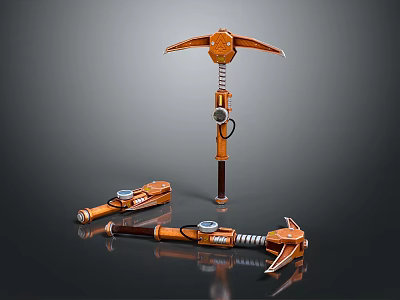 Three Orange Pickaxes With Metal Parts And Spring Mechanism For Digging Tools 3d model