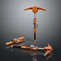 Three Orange Pickaxes With Metal Parts And Spring Mechanism For Digging Tools