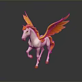 White Pegasus Figure With Orange Yellow Wings Tail And Hooves On Dark Background