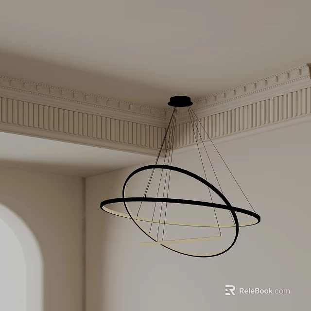 Elegant Modern Black Chandelier With Circular Ring Structure For Interior Ceiling 3d model