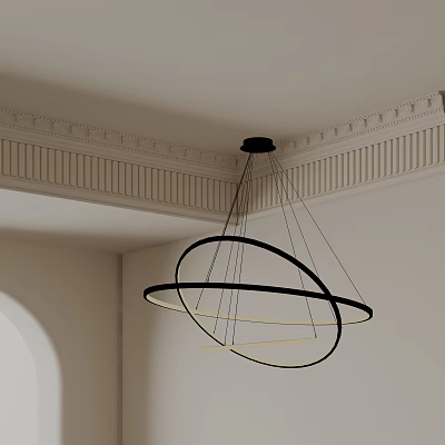 Elegant Modern Black Chandelier With Circular Ring Structure For Interior Ceiling 3d model