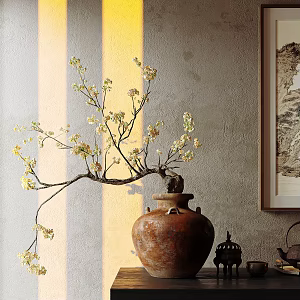Quiet Entrance Ornaments Ancient Desktop Ornaments Green Plant Ornaments Combination Bonsai Dead Branches Dried Flowers Dried Branches Song Style Decorative Painting Pottery Pot Vase Quiet Ornaments 3d model