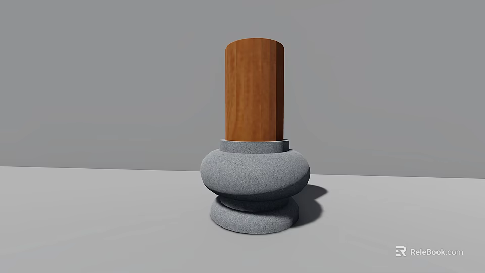 Decorative Architectural Component With Wooden Cylindrical Column And Stone Stacked Base 3d model 