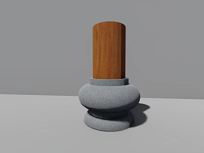 Decorative Architectural Component With Wooden Cylindrical Column And Stone Stacked Base 3d model