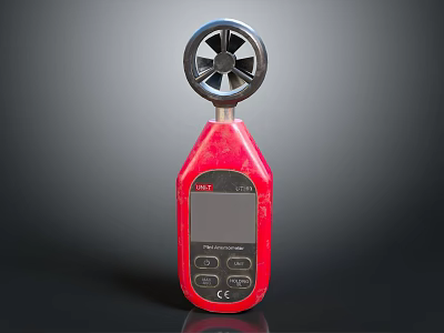 Professional Red Handheld Anemometer Tool With Digital Display And Control Buttons 3d model