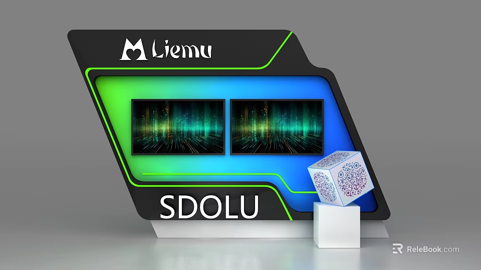 Liemu SDOLU Tech Display With Dual Screens Cube And QR Code Design 3d model 