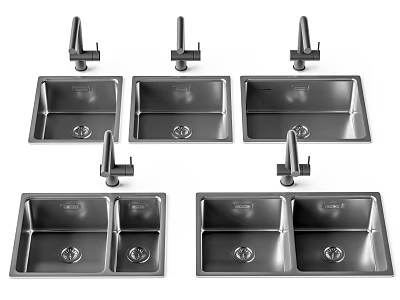 Stainless Steel Kitchen Faucets With Single Double Bowl Sinks For Modern Kitchen Design 3d model