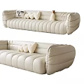 Plush Cream Leather Sectional Sofa With Stitched Design And Decorative Cushions