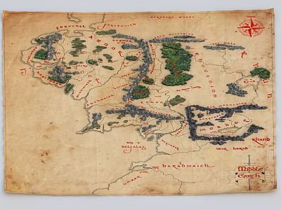 Vintage Map Wall Decor With Hand Drawn Geographical Markings And Aged Paper 3d model