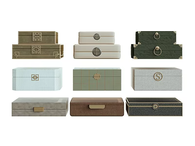 Decorative Ornament Set Featuring Various Colored Storage Boxes With Traditional Patterns 3d model