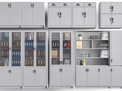 Metal Storage Cabinets With Glass Doors And Drawers For Office File And Book Storage 3d model