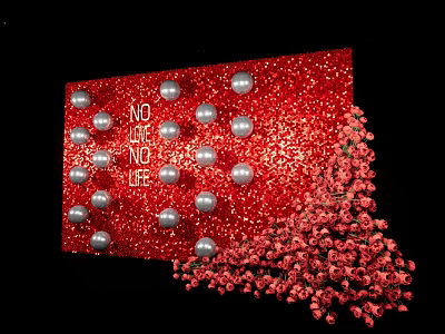 Red Glitter Photo Check In Spot With Silver Spheres And Red Flowers 3d model
